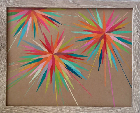 Large Starburst Trio in Orange-Red and Blue-Green